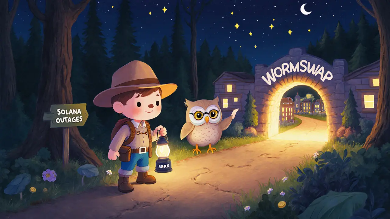 A child explorer with a lantern stands at a bridge leading to a safe town called StableSwap Valley.