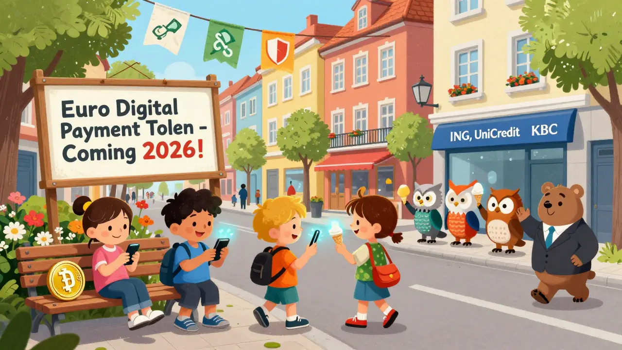 European citizens use euro digital tokens to shop while USDT sits alone, as bank mascots build a new payment system.