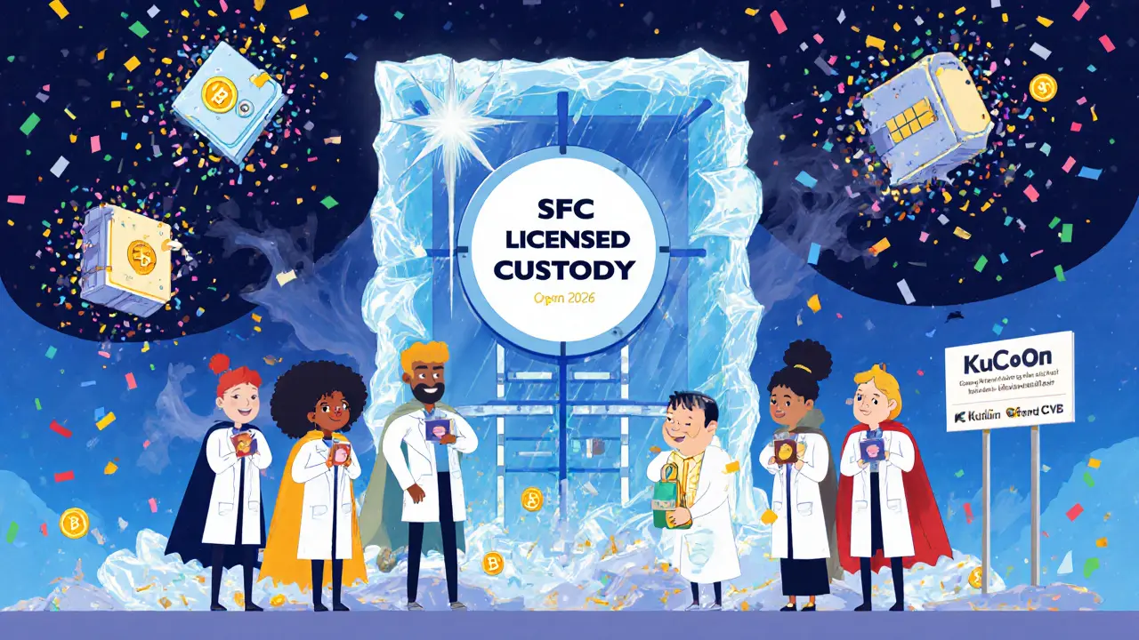 A team builds a secure crypto vault while unlicensed exchanges crumble into confetti.