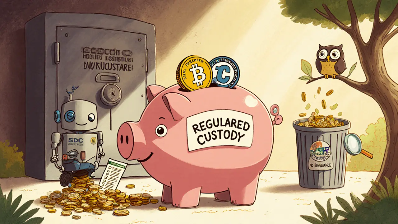A child&#039;s wallet being safely stored in a regulated piggy bank while chaotic coins are discarded.