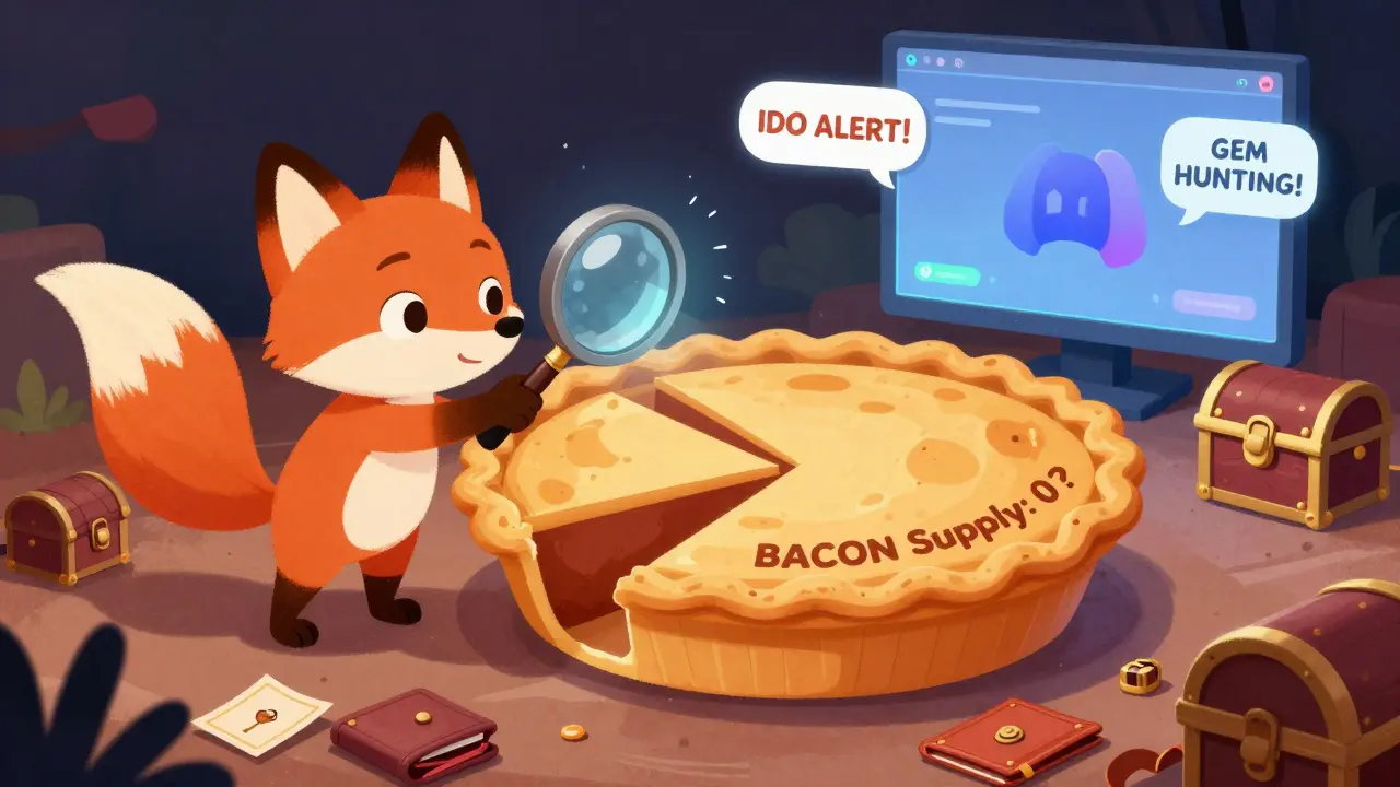 A fox examines an empty supply chart surrounded by locked wallets and glowing NFT tickets.