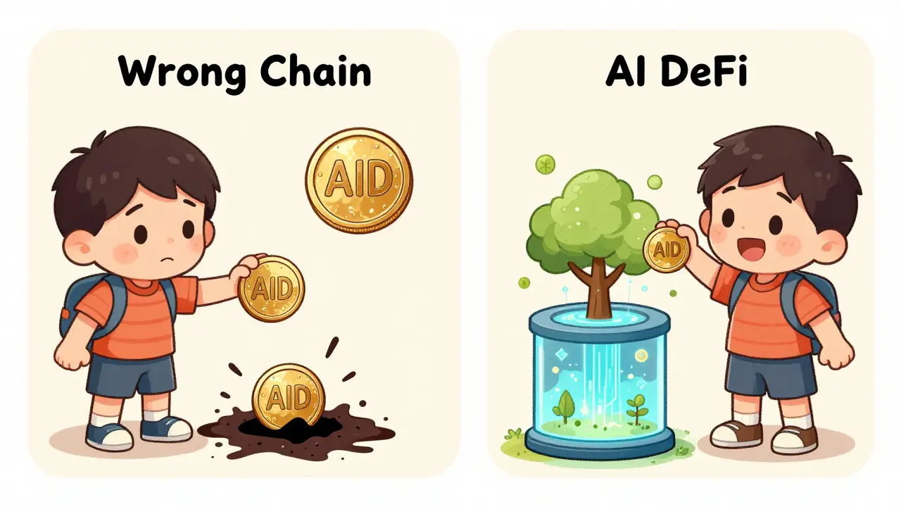 Two children hold identical coins; one&#039;s vanishes, the other activates a glowing AI machine.