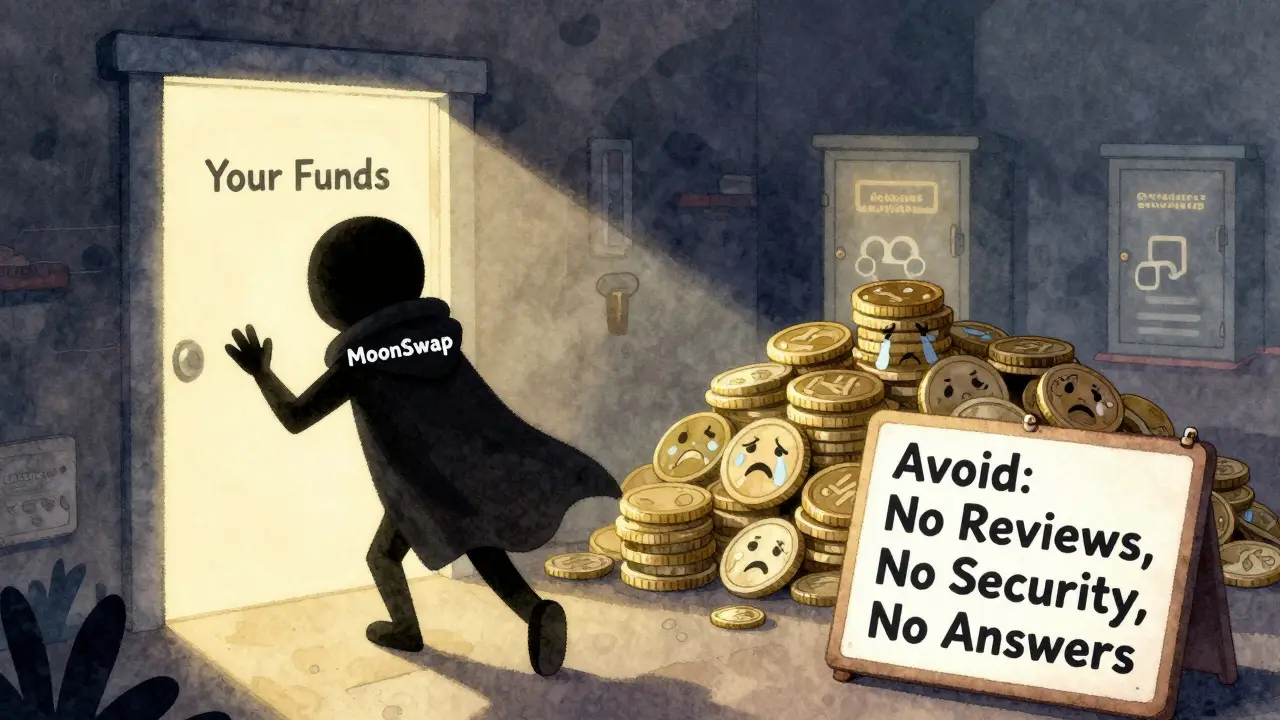 A shadowy figure sneaks away with a door labeled 'Your Funds' as confused coins wave goodbye in a children's book style.
