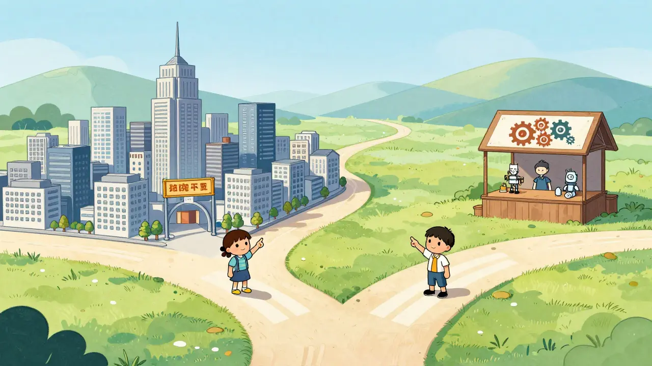 Two diverging paths representing different trading platform choices