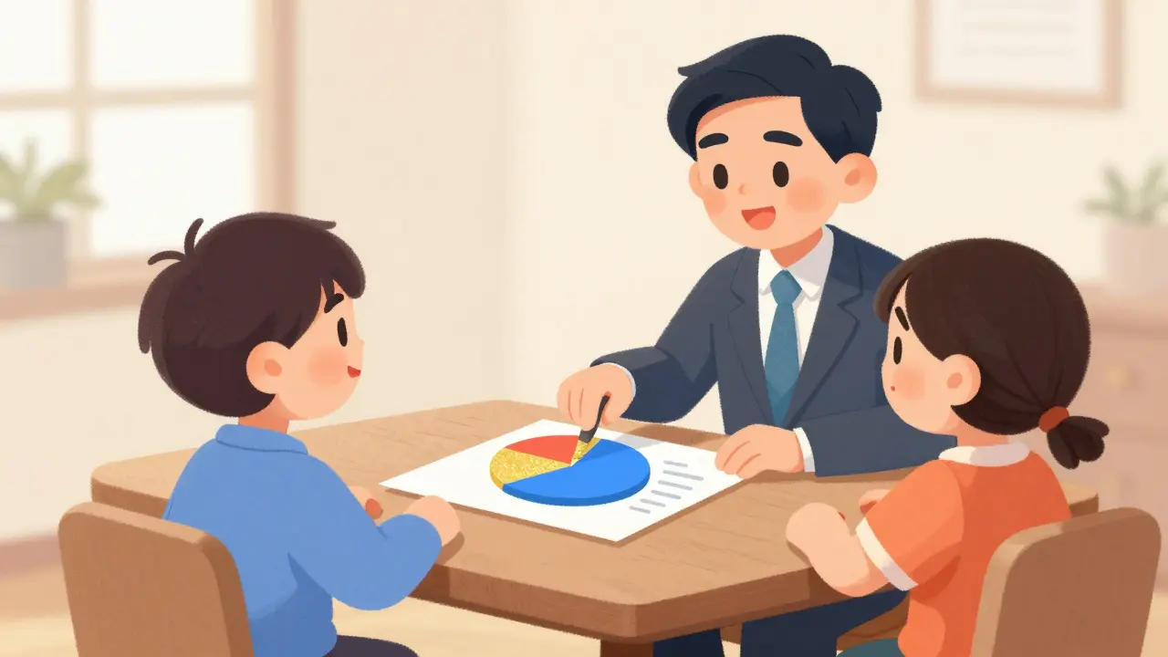 A financial advisor showing a client a pie chart with a small percentage of digital assets.