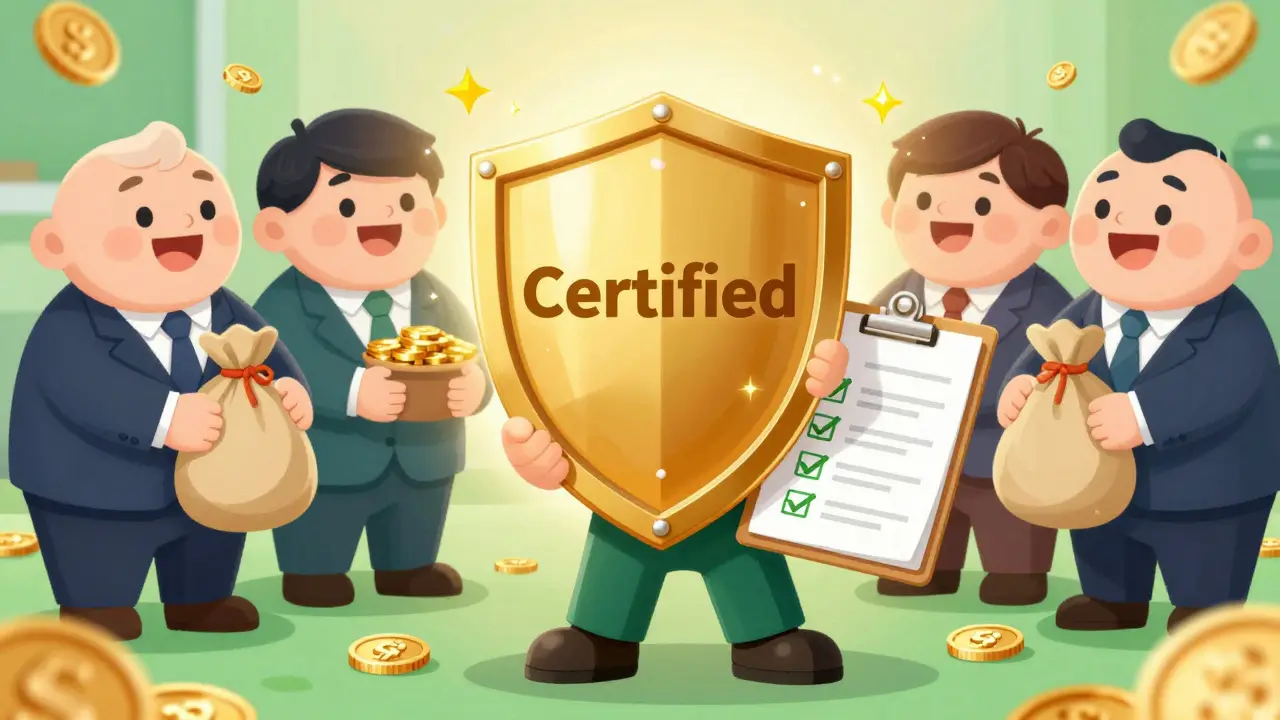 A happy cartoon founder receiving investment gold while holding a compliance shield.
