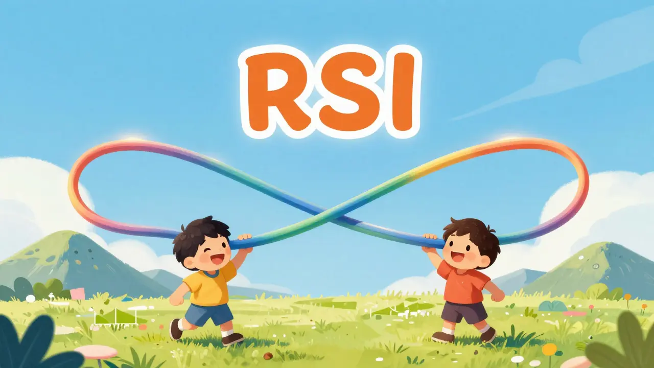 Two characters stretching a giant, glowing rubber band in a bright blue sky.