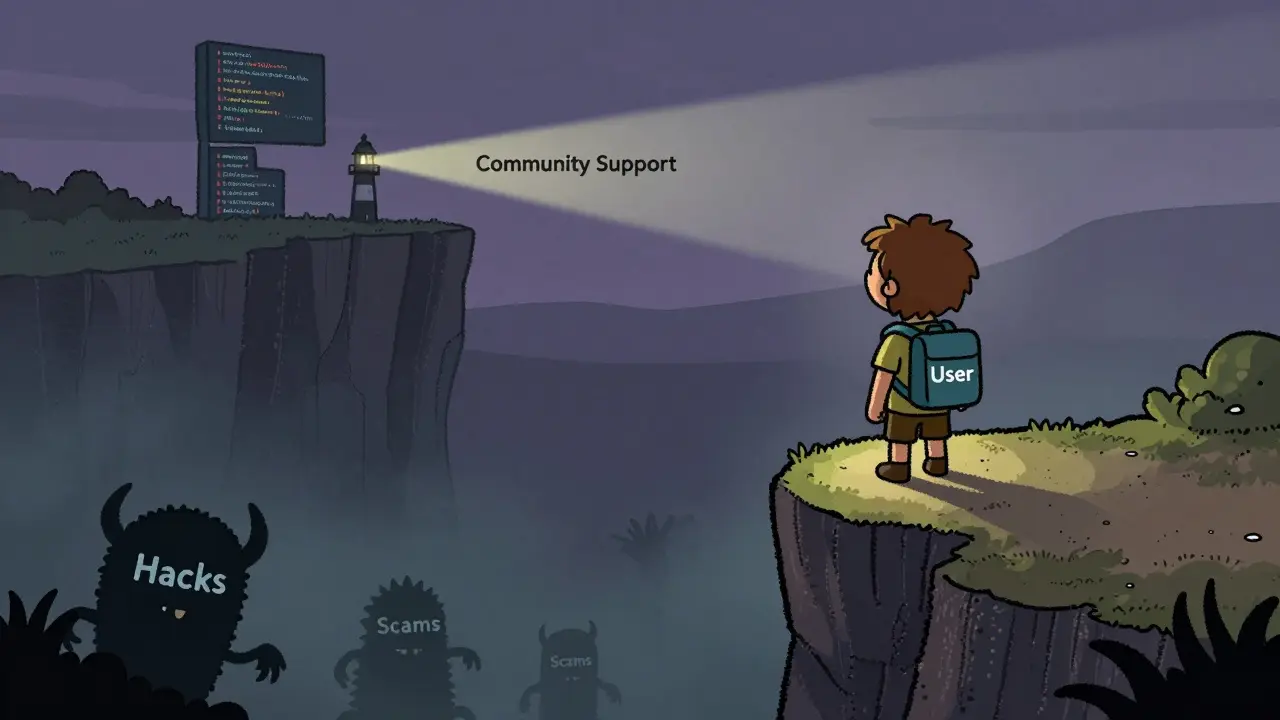 A lone explorer standing at the edge of a dangerous cliff representing security risks.