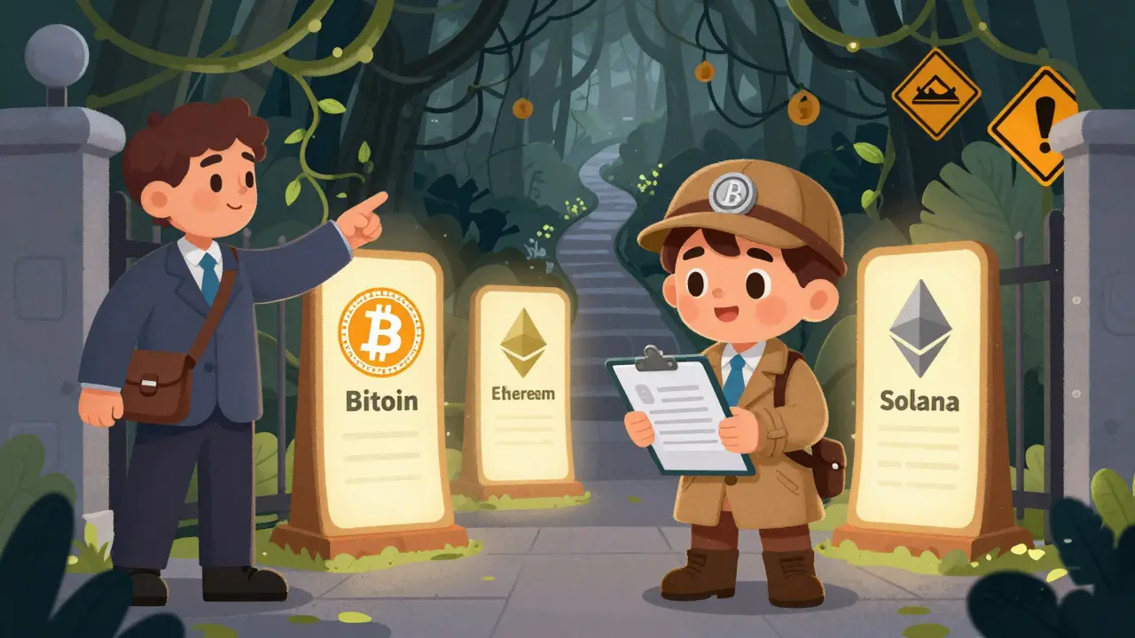 Detective checking a safety list before choosing an investment path