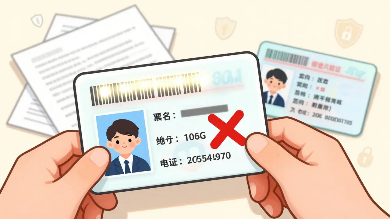 Illustration of a driver's license with an ignored barcode and a pile of photocopies.
