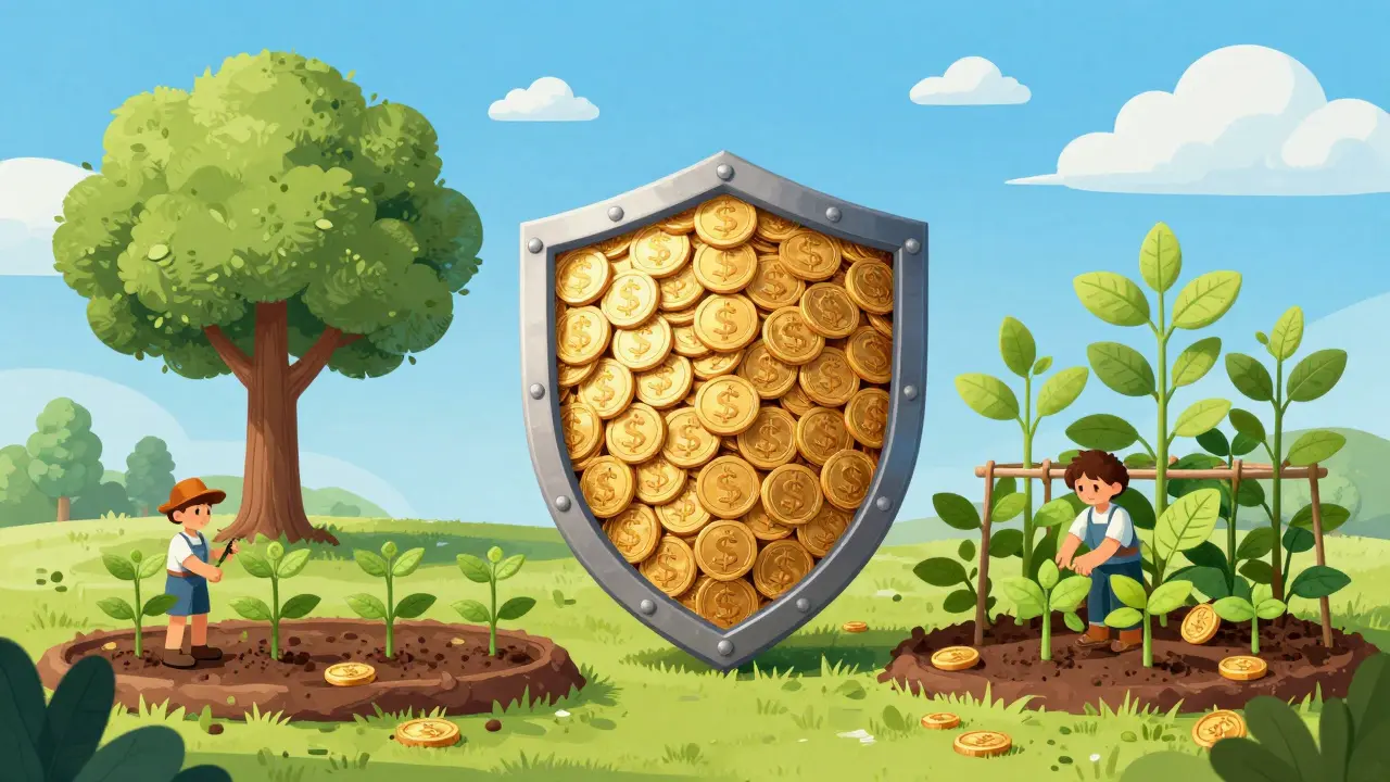 Shield protecting crypto garden showing solo and pooled staking balance