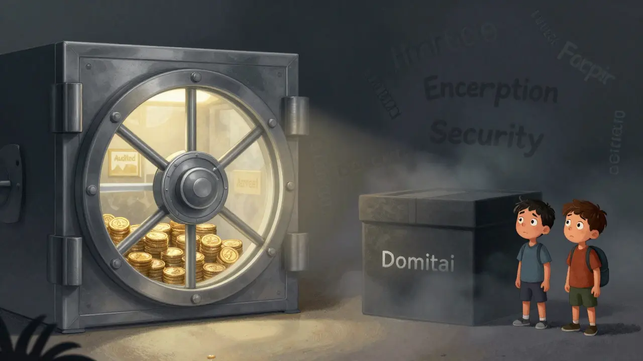 Comparison of a transparent secure vault versus a foggy unverified box