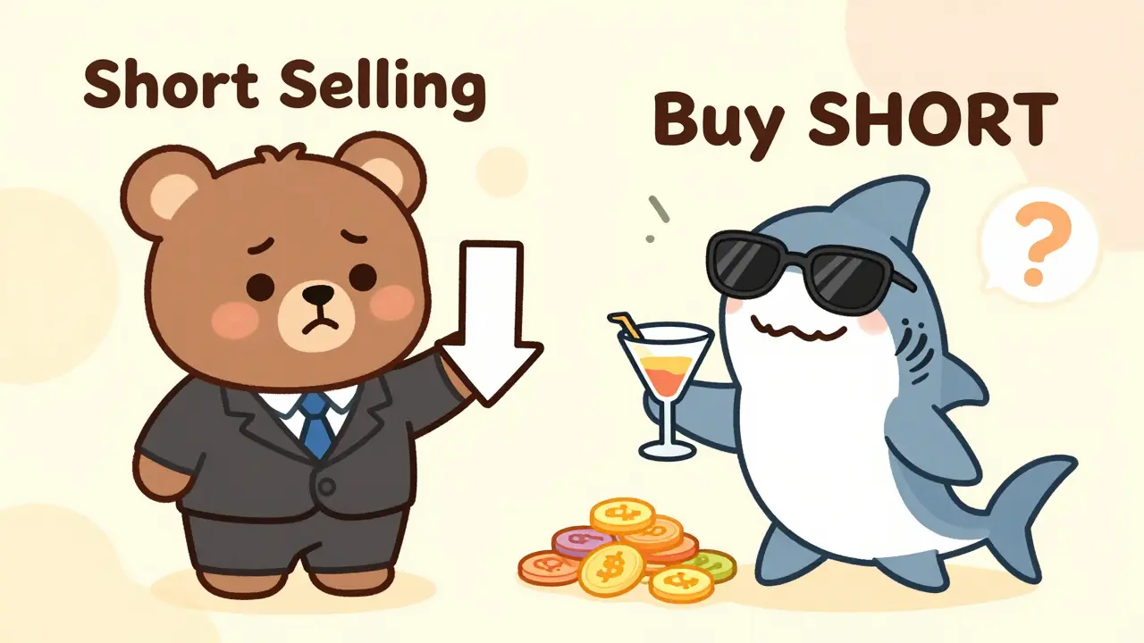 Illustration contrasting a sad bear with short selling and a happy shark buying tokens