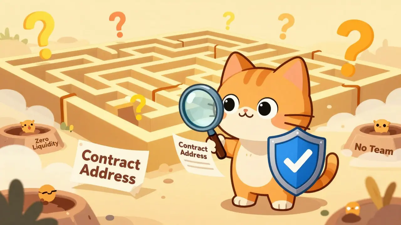 Kitten checking contract address with magnifying glass