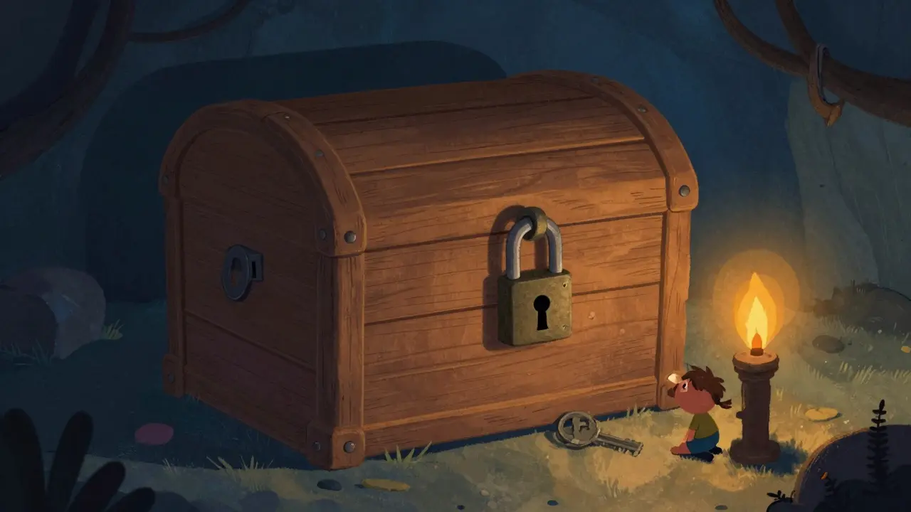 Locked treasure chest in shadow representing opaque security