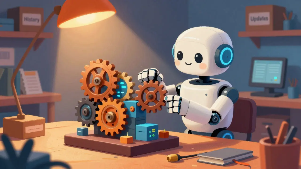 Robot swapping modular gear in digital block machine