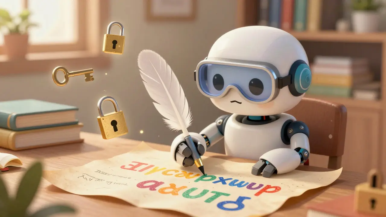 Robot writing seed phrase on paper for secure crypto backup