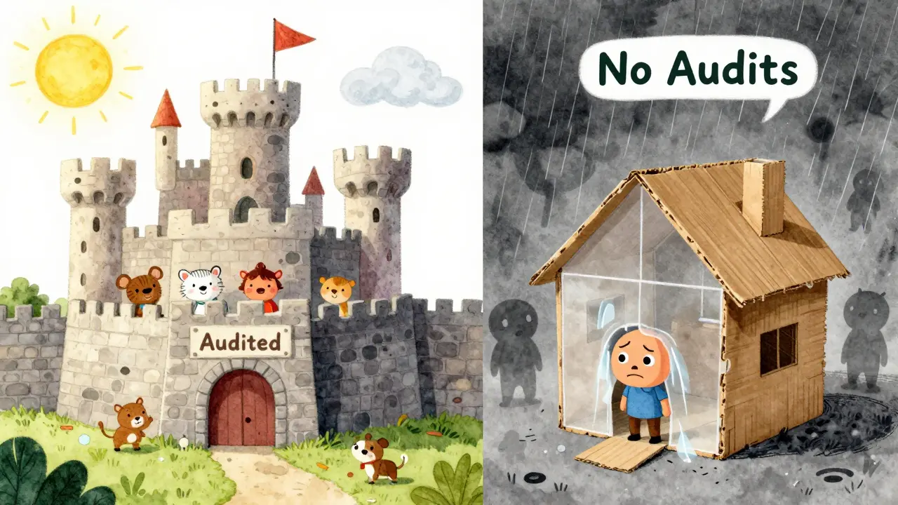 Secure castle vs flimsy house illustration