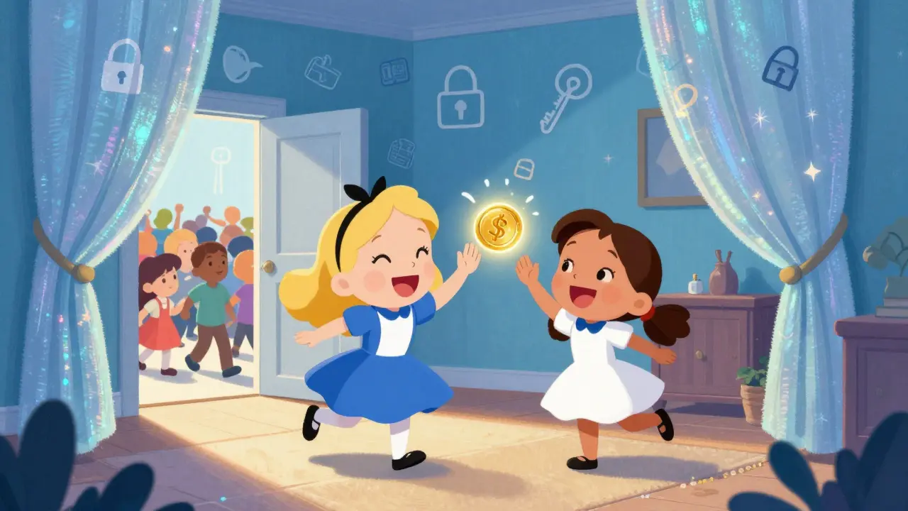 Two friends exchanging instant payments in a private state channel room