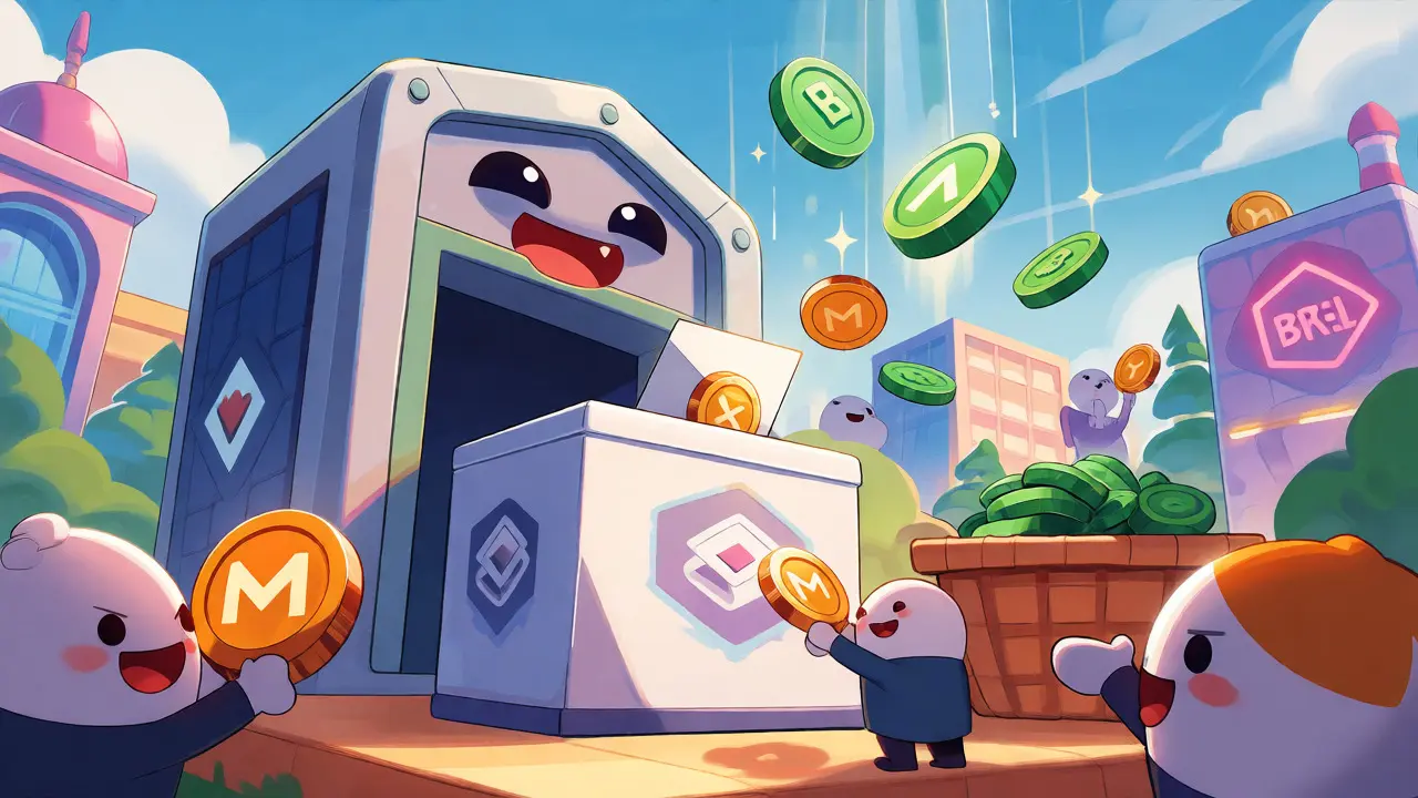 Cartoon characters voting with MX tokens for BRKL rewards