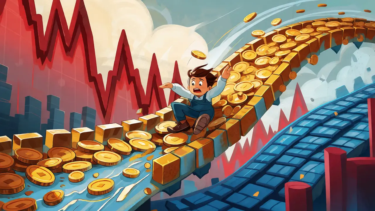 Trader slipping down a coin slide losing money fast