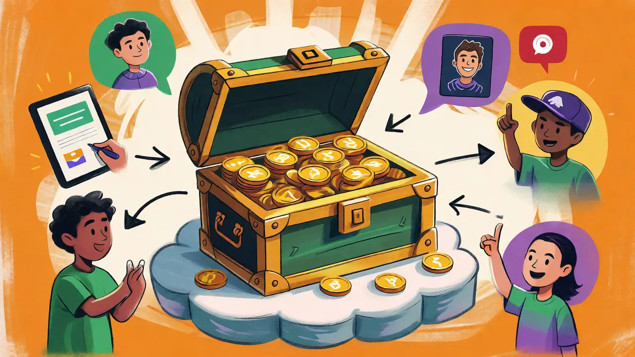 Avatars earning points for a treasure chest of crypto rewards