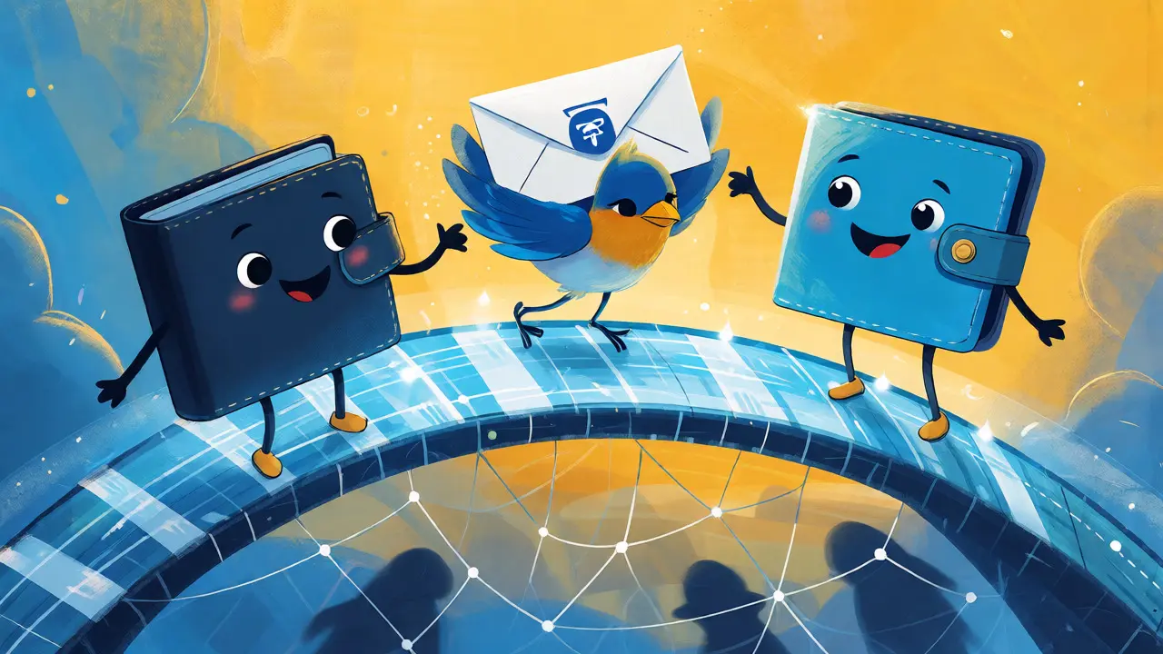 Digital wallets exchanging information via a data bridge with a courier