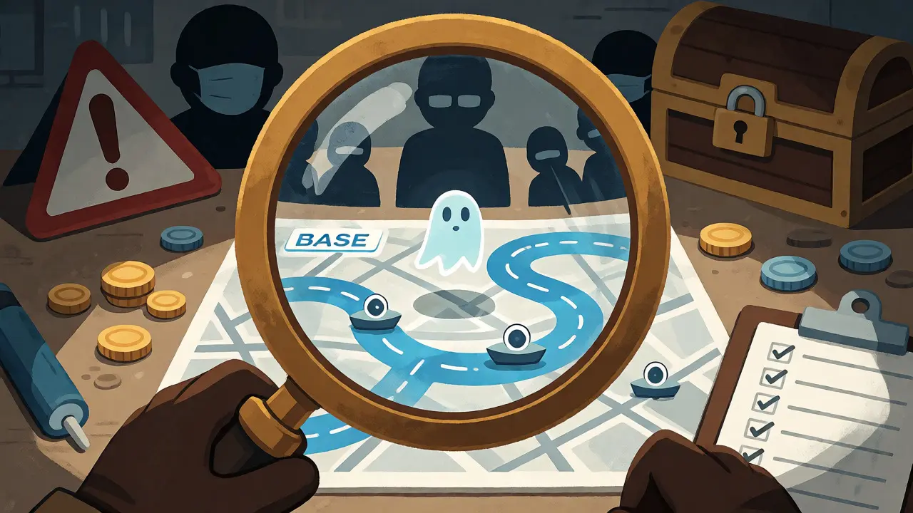 Magnifying glass inspecting ghost token on digital map with hidden shadows