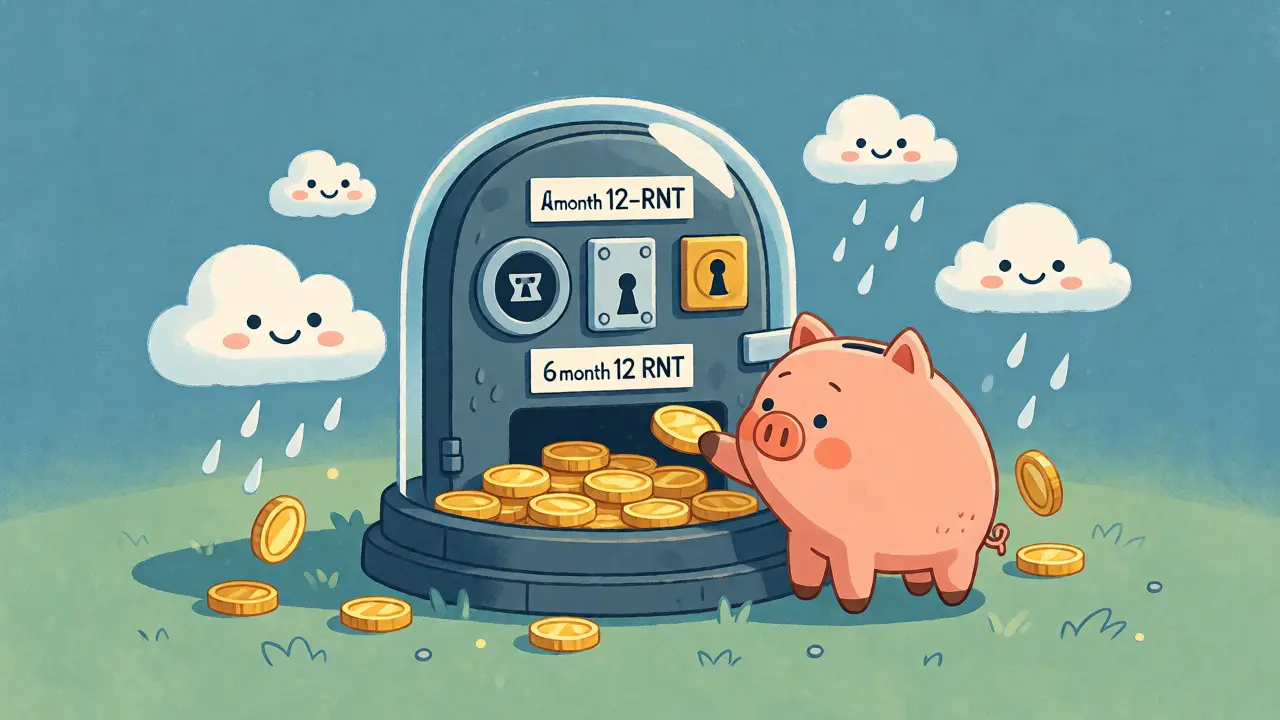 Piggy bank placing coins into a locked staking safe