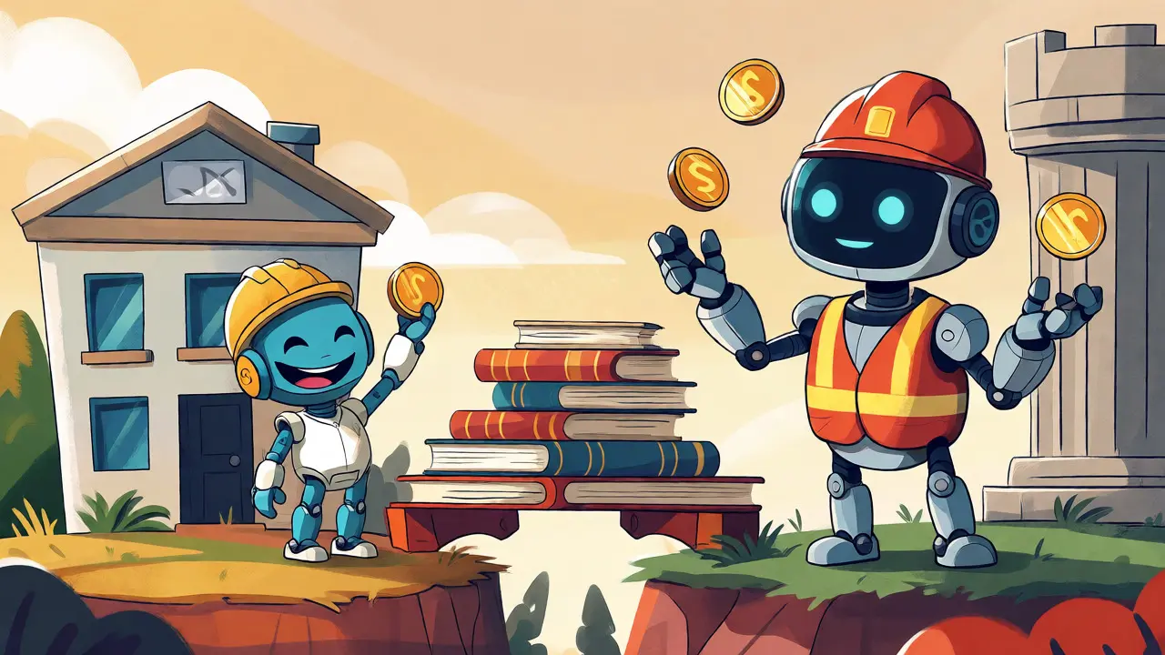Two robots comparing standard and major crypto licenses.